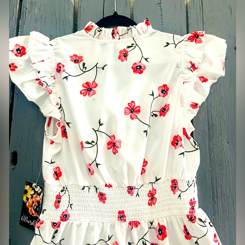 Hint of Mint Romper Boho White Red Poppy‎ NWT - Picture 7 of 9